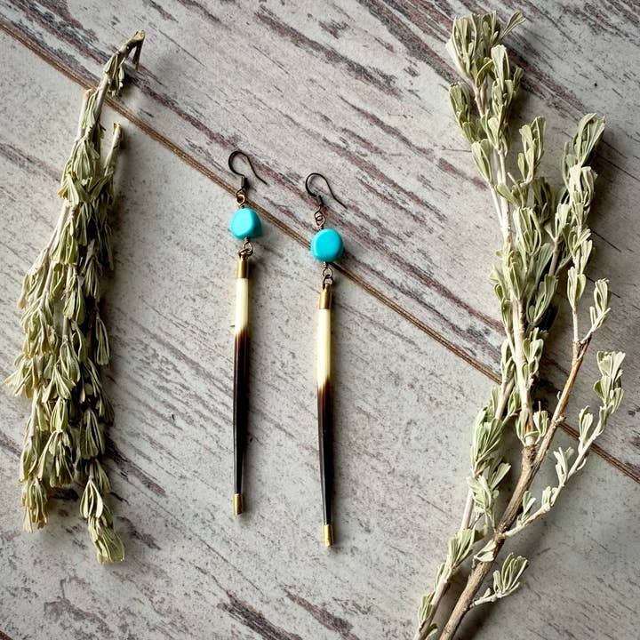 ASTALI - Wholesale Dangle earrings - Porcupine Quill & Turquoise Earrings, Real Turquoise & Quill3