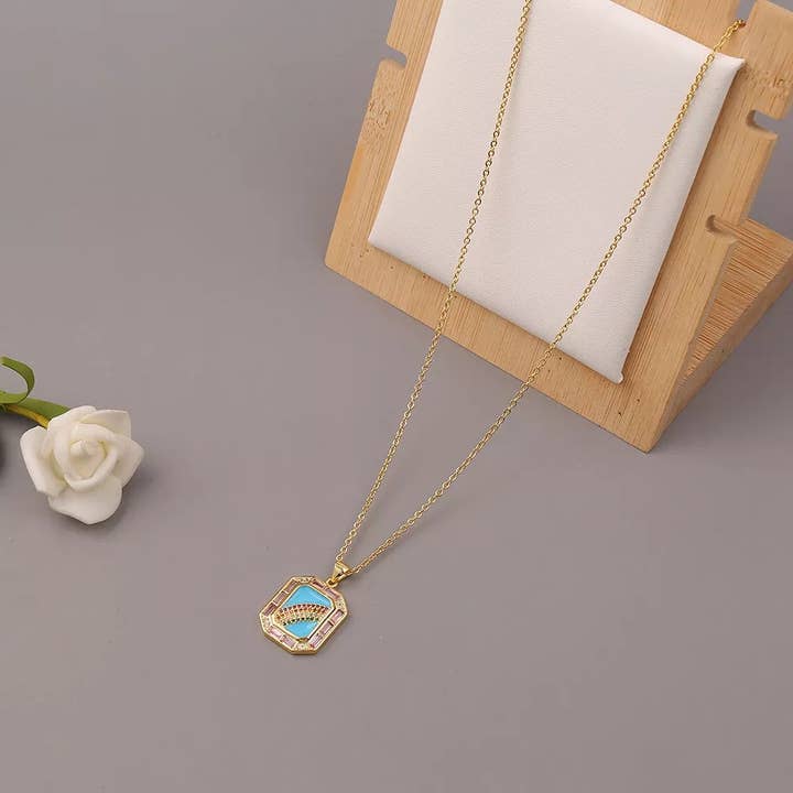 HoopLa – Colar pingente/pendente por atacado – Colar de Talismã Octógono de Cartão de Tarot - Arco-íris e Espelho3