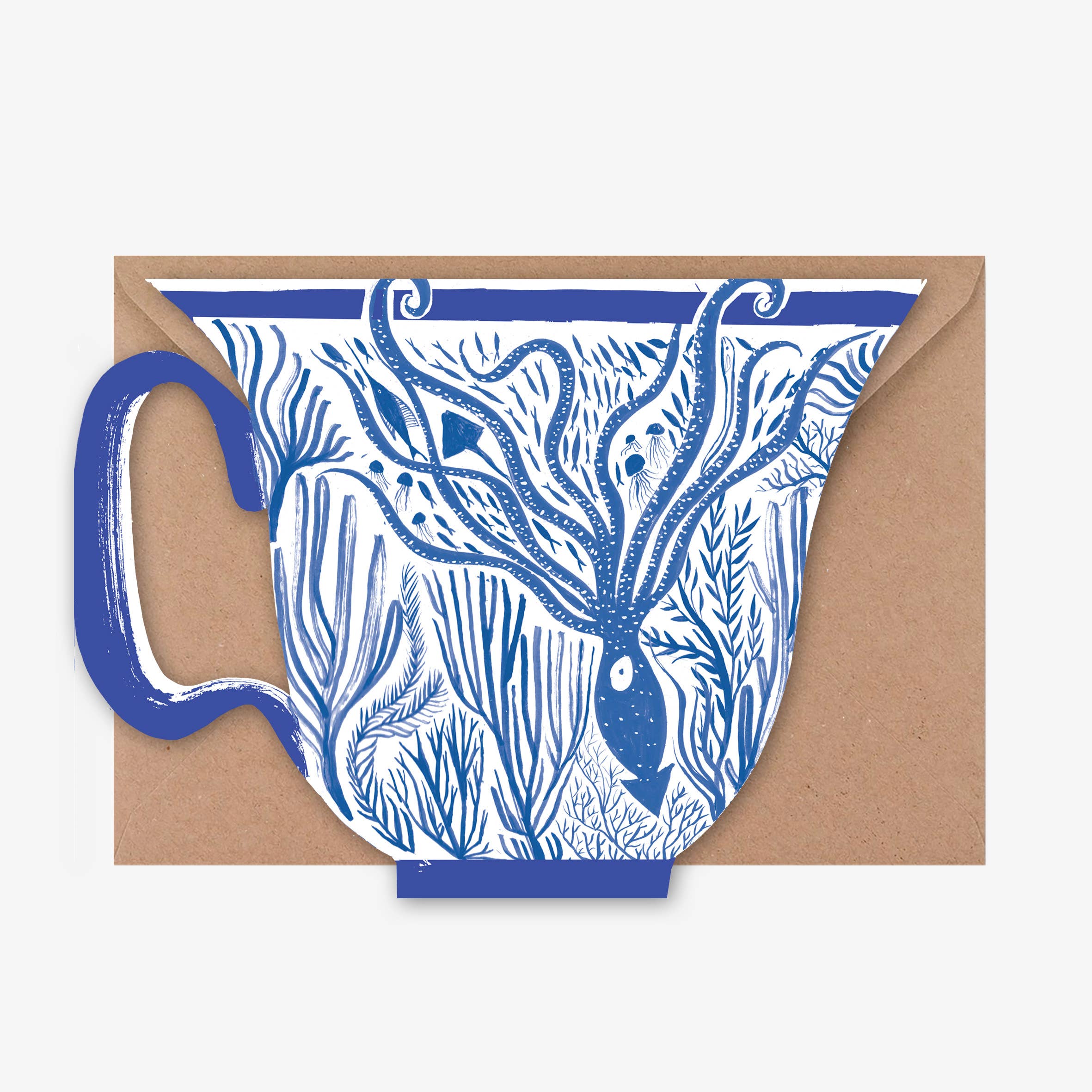 Sharon King-Chai – wholesale Everyday greeting card – Greeting Card - Deep Sea Tea With Squid And Fish, Die Cut0