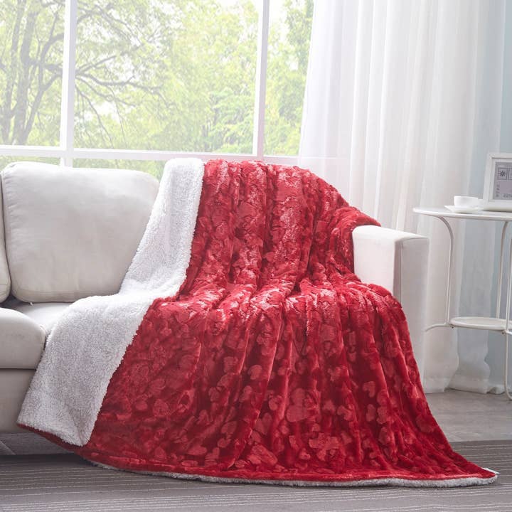 DaDa Bedding Luxury Romantic Red Lovely Hearts Dreamy Plush Faux Fur Throw Blanket (19) for wholesale by DaDalogy Bedding