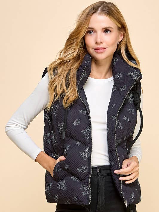 CV1233-Gilet doudoune à imprimé floral et à motif grainé pour la vente par TCEC