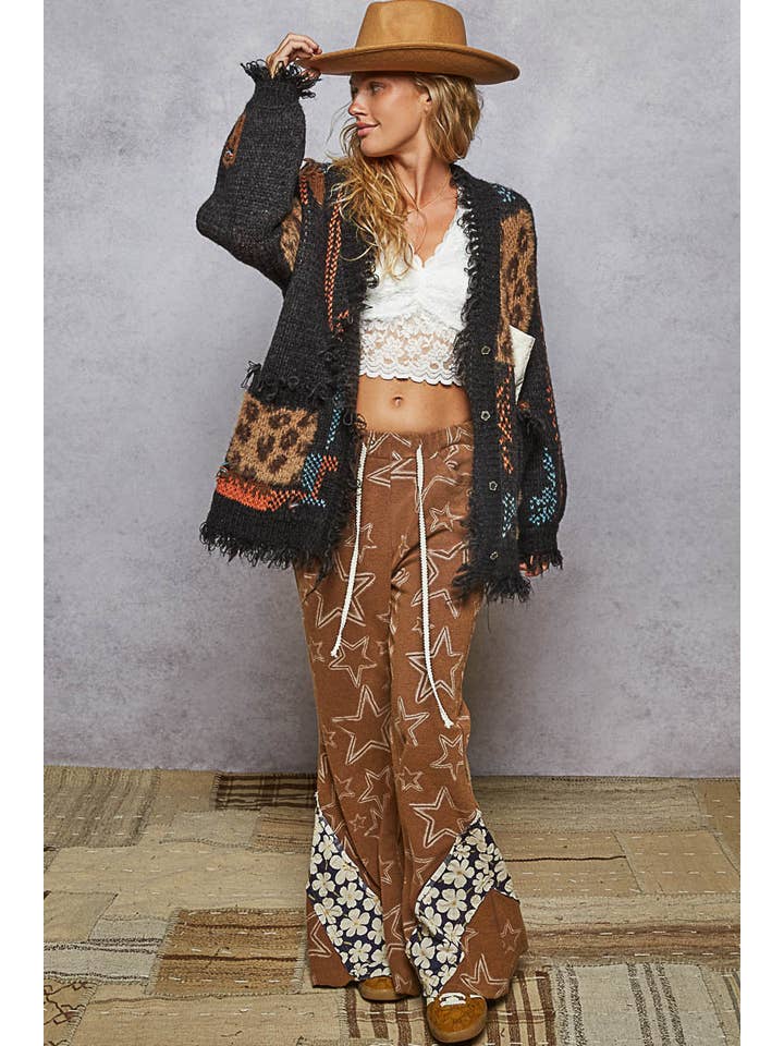 Pol Clothing - Wholesale Cardigan - Women's - Long sleeve contrast leopard pattern sweater cardigan top11