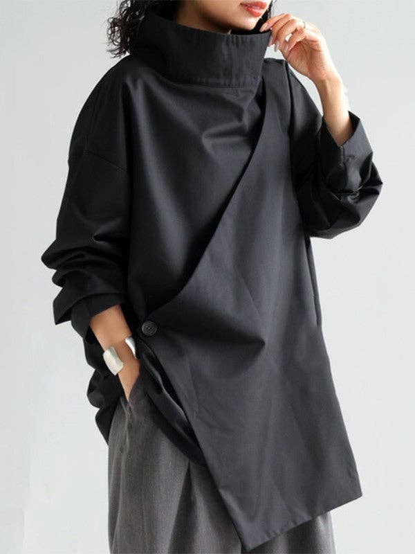 SORT Langærmet t-shirt med høj hals og løs pasform i ensfarvet design for engroshandel på Faire