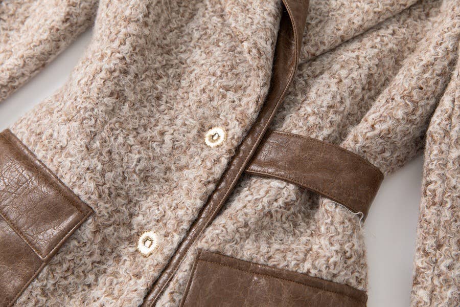 Color as pictures CT82L Women's Long Winter Coat with Wool & PU Leather for wholesale on Faire3