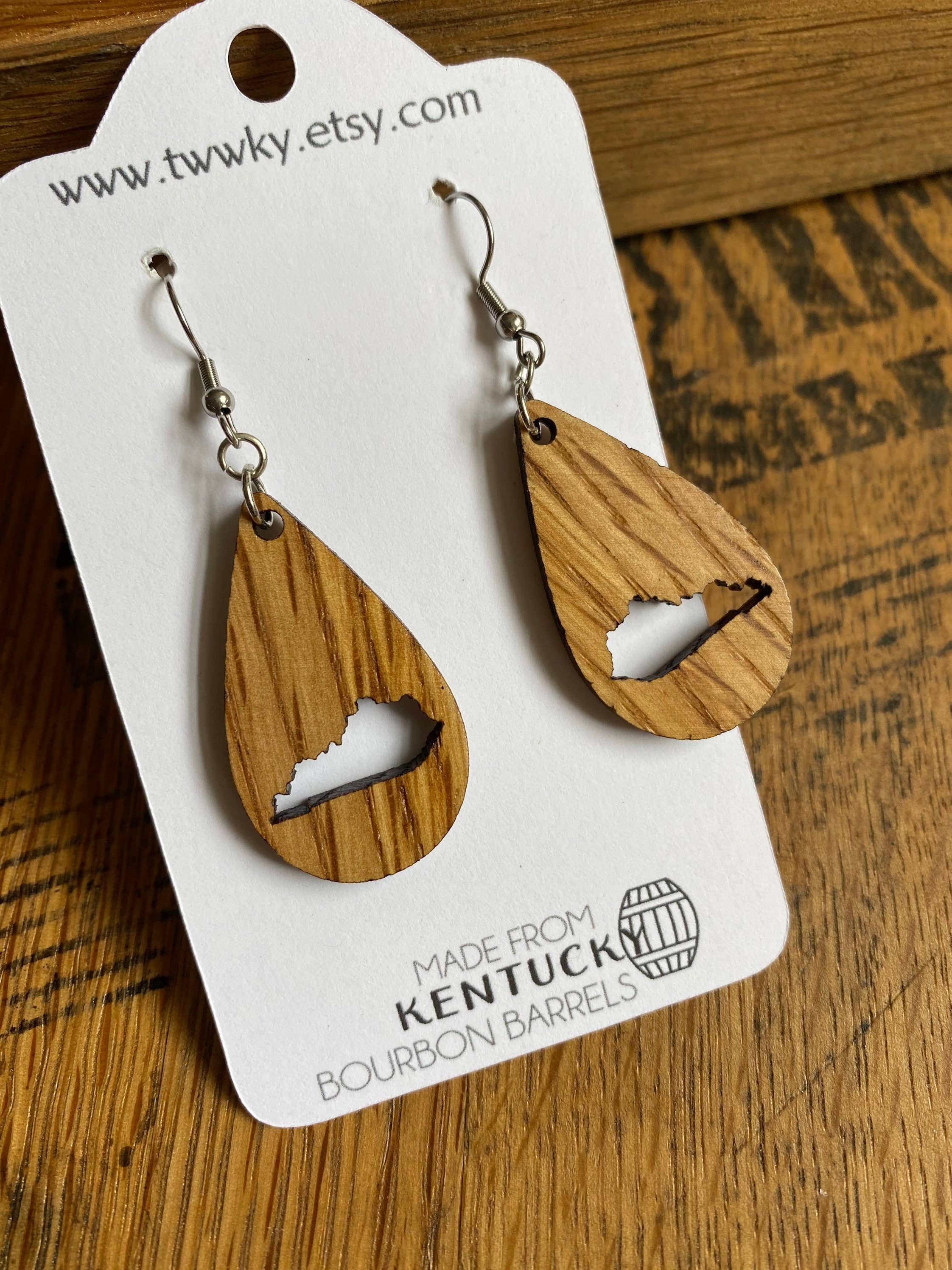 TWWKY - Wholesale Dangle Earrings - Kentucky Bourbon Barrel Reclaimed Wood Dangle Earrings9