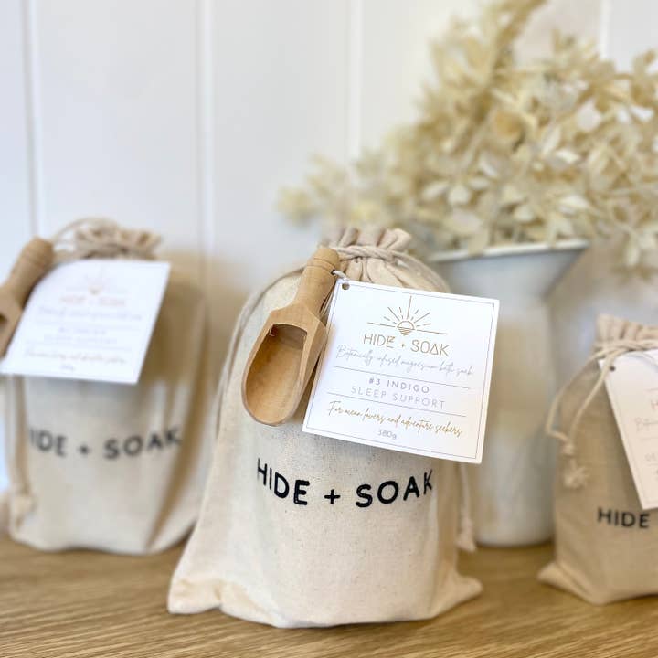 Hide + Soak | Luxurious Bath Salt Soaks & Magnesium Oil - Wholesale Bath Salts - #3 Indigo - Sleep Support - Magnesium Bath Salts