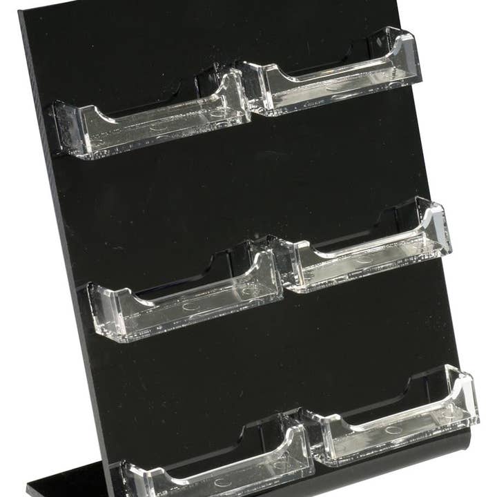 FIXTUREDISPLAYS – wholesale Visitkortshållare – 6-fack Akryl Visitkortshållare för Bord, Lutande Rygg, Öppna Fack - Svart 19759