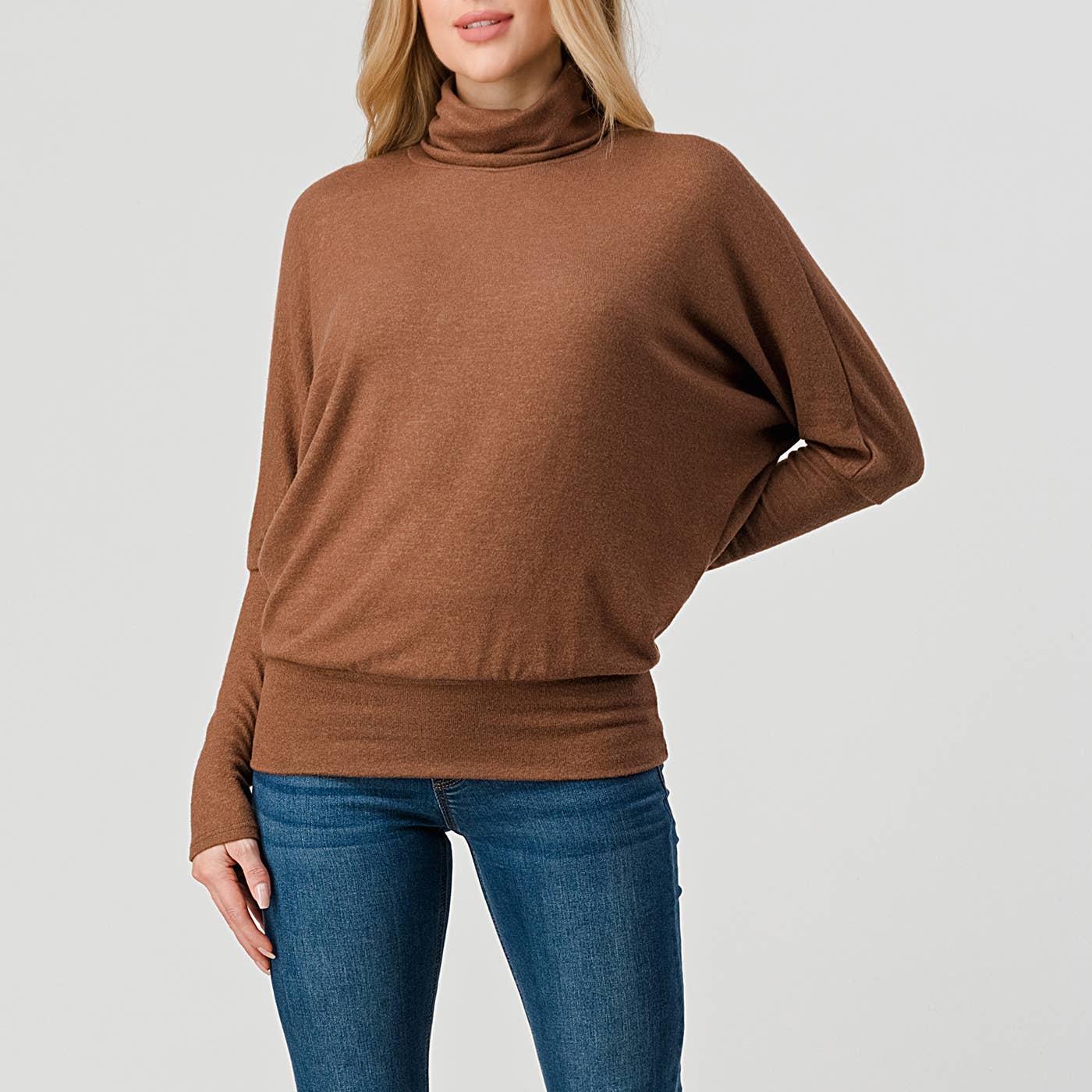 Heimious - Vente Haut en maille – femme - Haut en tricot brossé à manches longues et col roulé, T53425