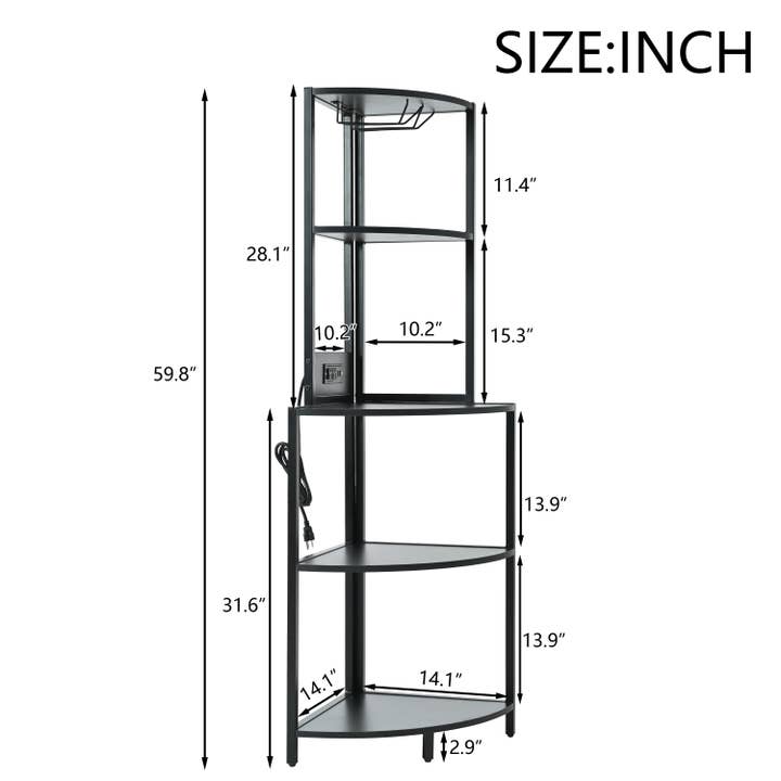 39F Inc. - Wholesale Free Standing Shelf - 5-Tier Black Corner Shelf with LED Light and USB Plug3