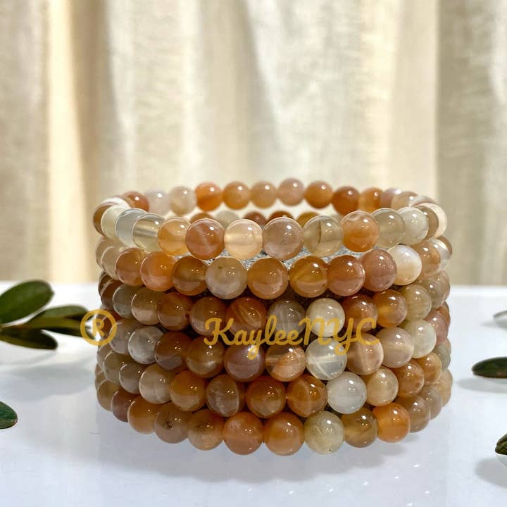 Natural Mix color Moonstone 6mm 7.5” Stretch Bracelet Crysta for wholesale by KayleeNYC