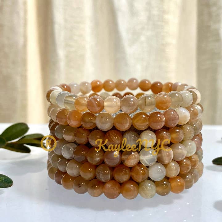 KayleeNYC - Wholesale Beaded Bracelet - Natural Mix color Moonstone 6mm 7.5” Stretch Bracelet Crysta