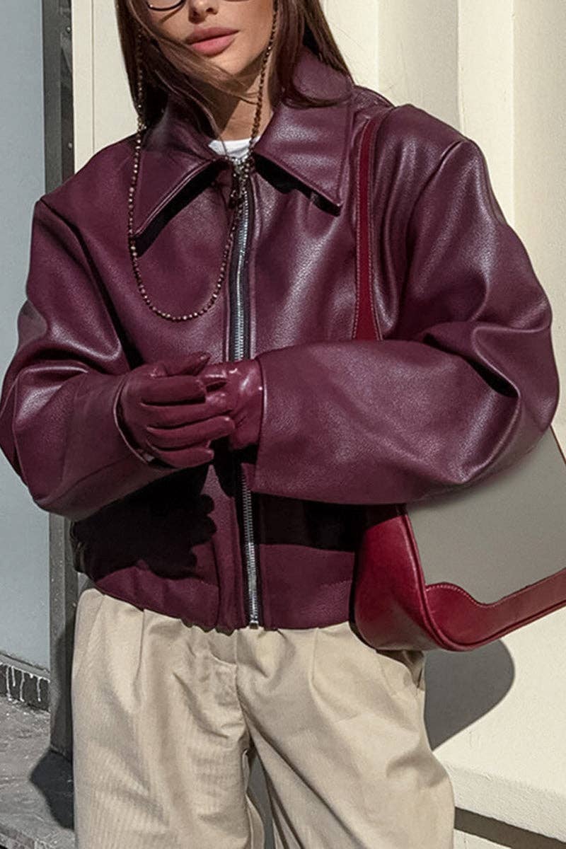 Mccolin – Großhandel Lederjacke – Damen – Reißverschluss-Front Kurz geschnittene Kunstlederjacke2