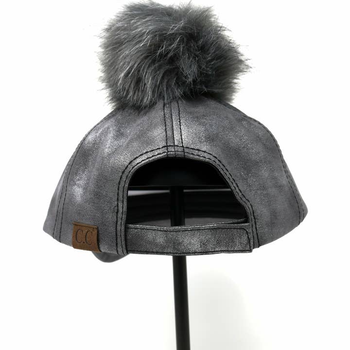 C.C Beanie - Wholesale Baseball cap – Women's - Metallic Fur Pom CC Ball Cap BA152