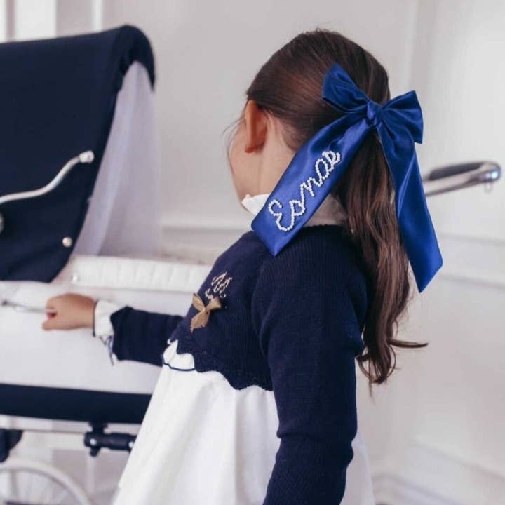 Beaded Bespoke Navy Bow for wholesale by Bebe Theory