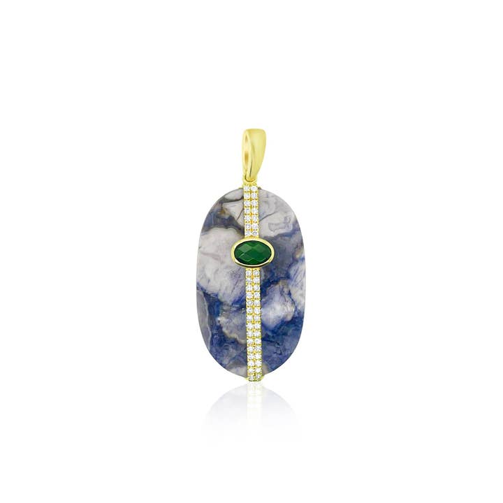 14kt Yellow Gold Diamond Chrome and Lapis Charm for wholesale by Meira T