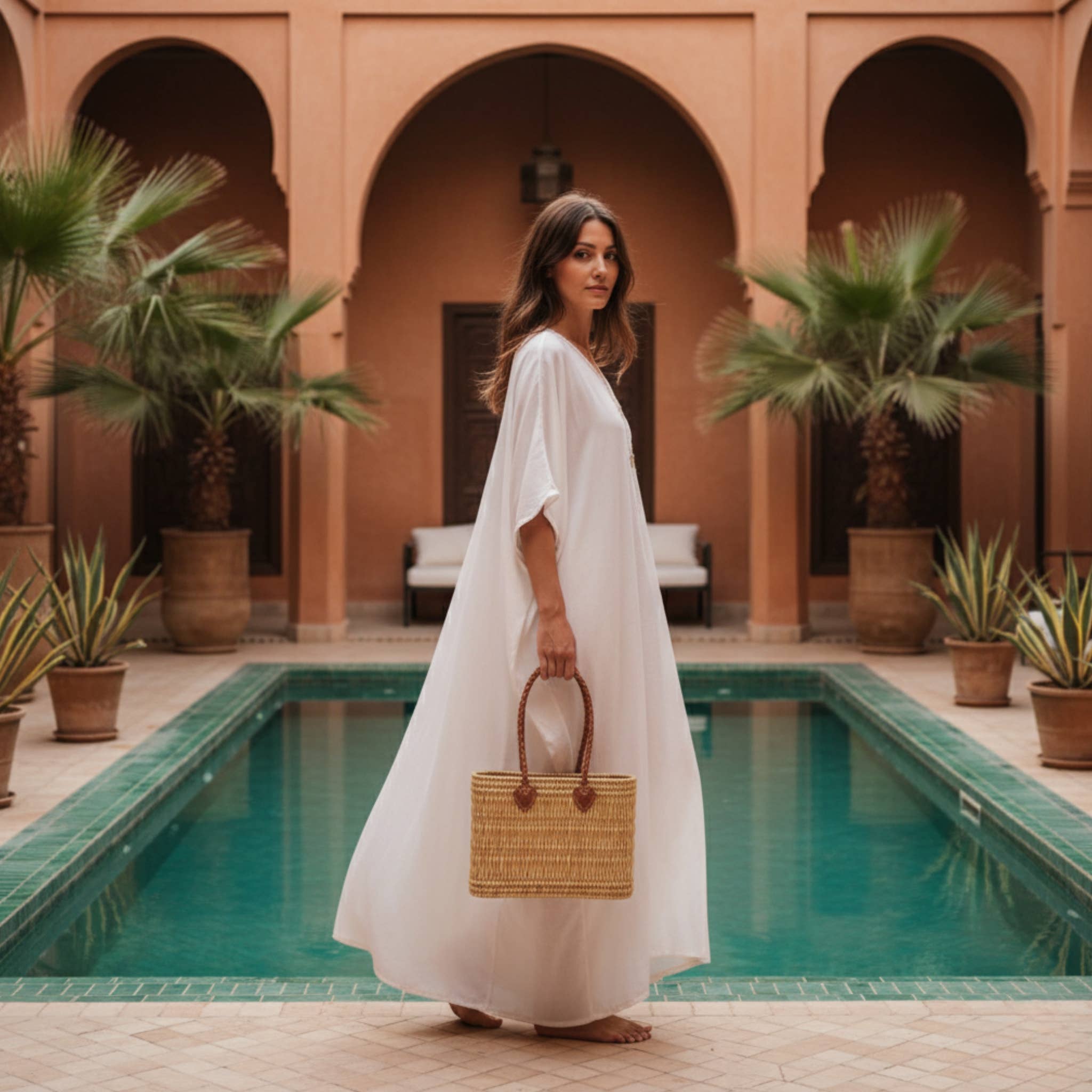 LeBazare - Wholesale Beach Bag - Panier en roseau tissé à la main avec poignées en cuir tressé2