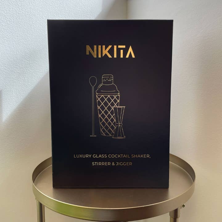 Nikita By Niki – Engroshandel Cocktailshaker – Luksus cocktailshaker, jigger og rørepind i glas – guld, R7