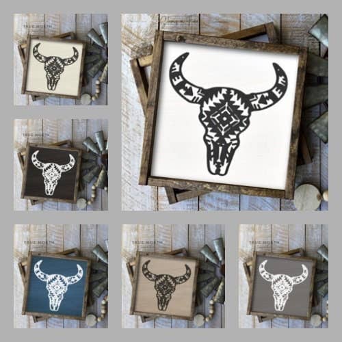 Aztec Bull Canvas Sign | Boho Decor | Country Farmhouse for wholesale by STRONG N FREE CDN
