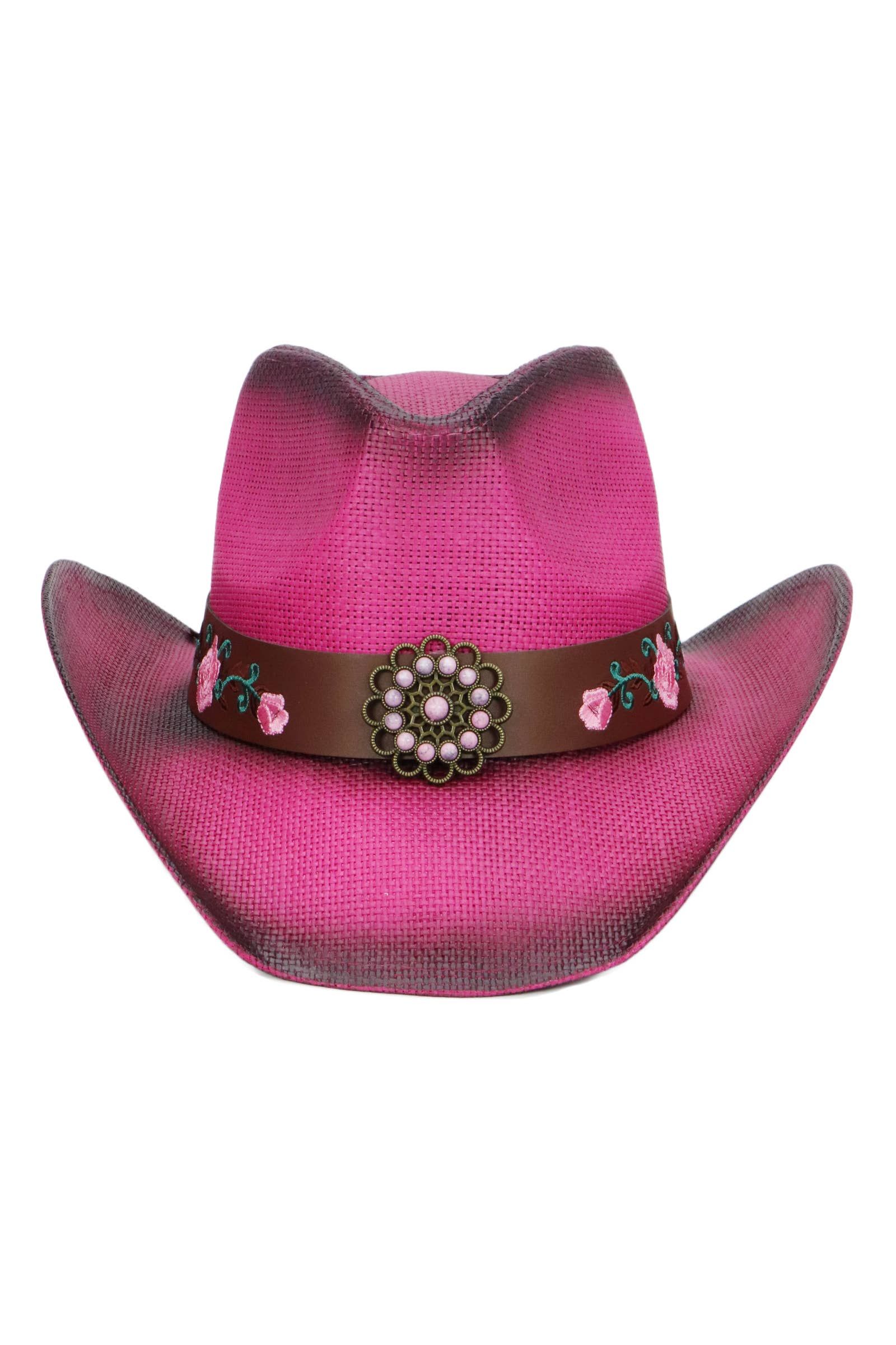 Cap Zone – wholesale Cowboyhatt - Dam – Rosa Ros Concho Bälte Ombre Strå Cowboyhatt15