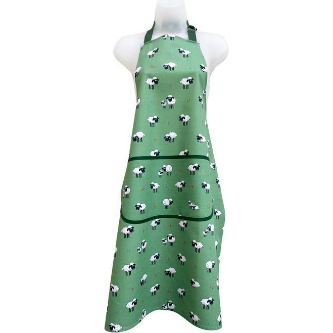 Fluffy Flock Green, Cotton Bib Apron for wholesale by Dublin Gift Company