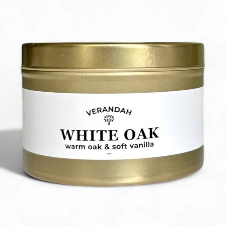 White Oak Gold Tin for wholesale by Verandah Candle Company