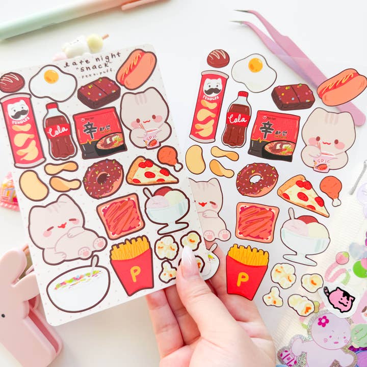 PekoPuff - Wholesale Sticker - Late Night Snack Matte Waterproof Deco Sticker Sheet2