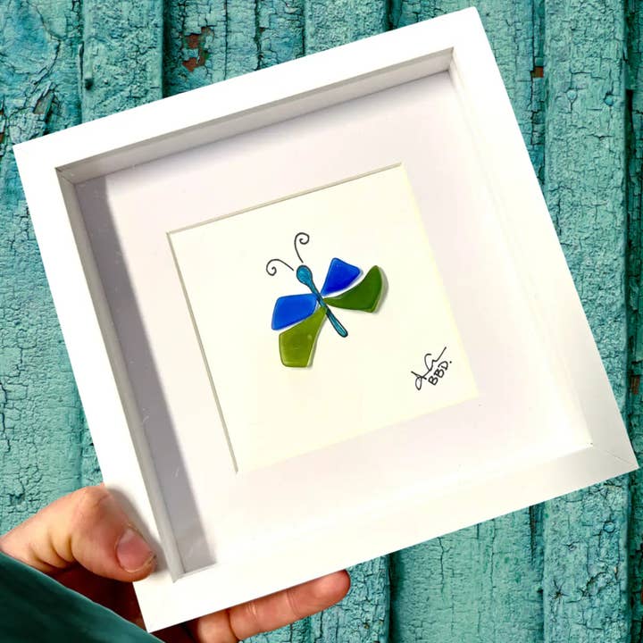 Butterfly MINI - Sea Glass art, Inspirational Gift, Garden Decor - 6x6 framed for wholesale by Back Bay Designs