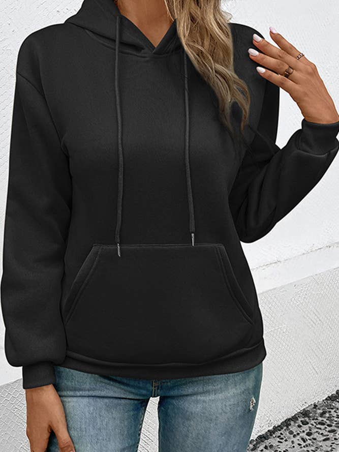 UNISHE - Wholesale Hoodie - Women's - Plain Kangaroo Pocket Drawstring Hoodies BFZY6193