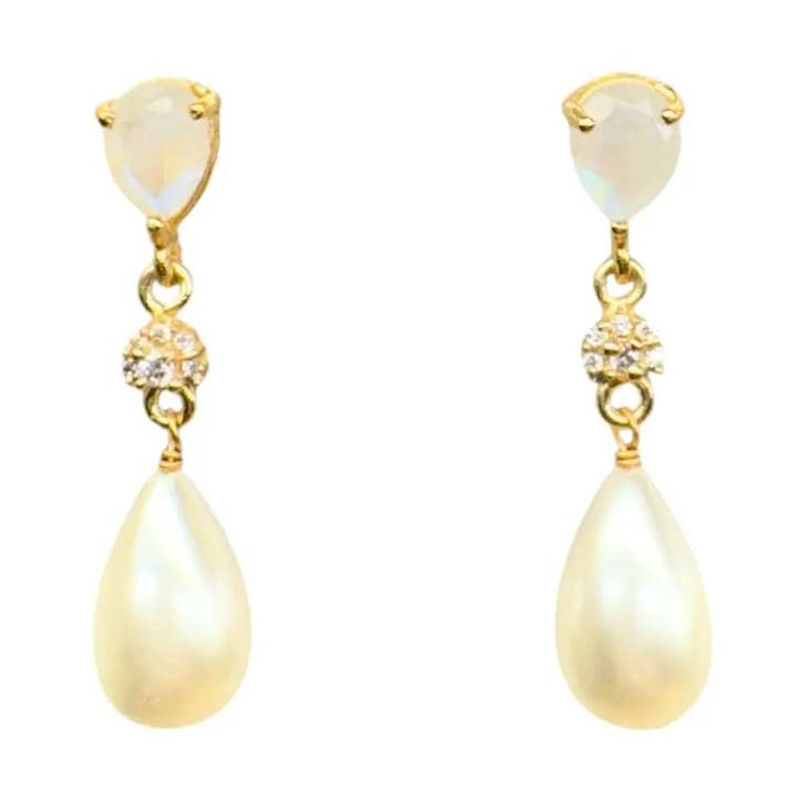 Moonstone and Pearl Blush Drop Earrings for wholesale by ACUS