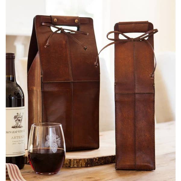 Jay mataji Handicrafts - Wholesale Wine Tote - Leather Wine Case, Personalized Leather Wine Bag, Groomsmen