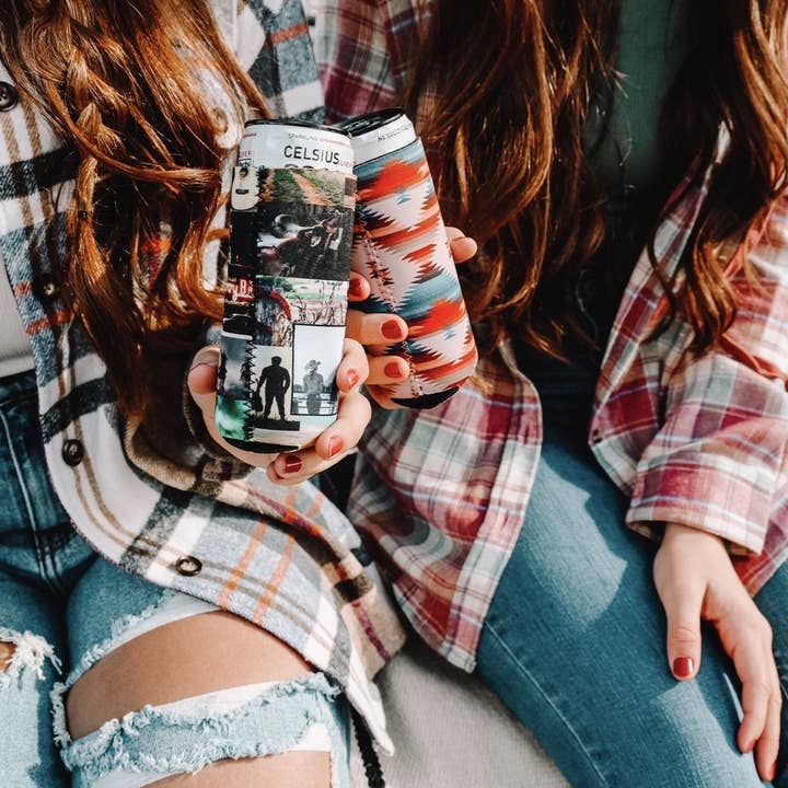 The Front Porch Label - Wholesale Drink Huggers & Koozies - Cowboy Collage Tall Coozie 2-Pack