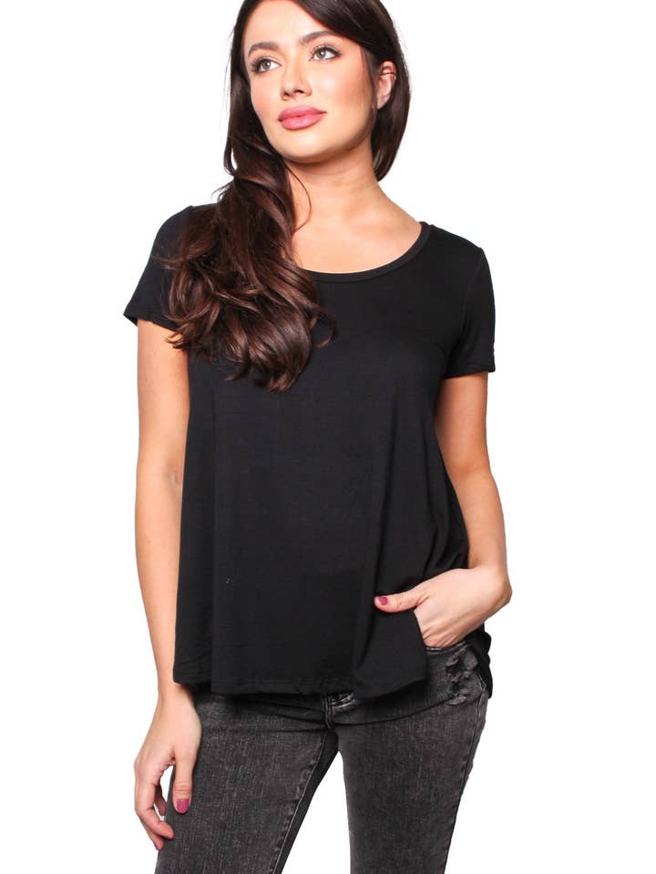 Women's Short Sleeve Scoop Neck Loose Top for wholesale by Good Stuff Apparel