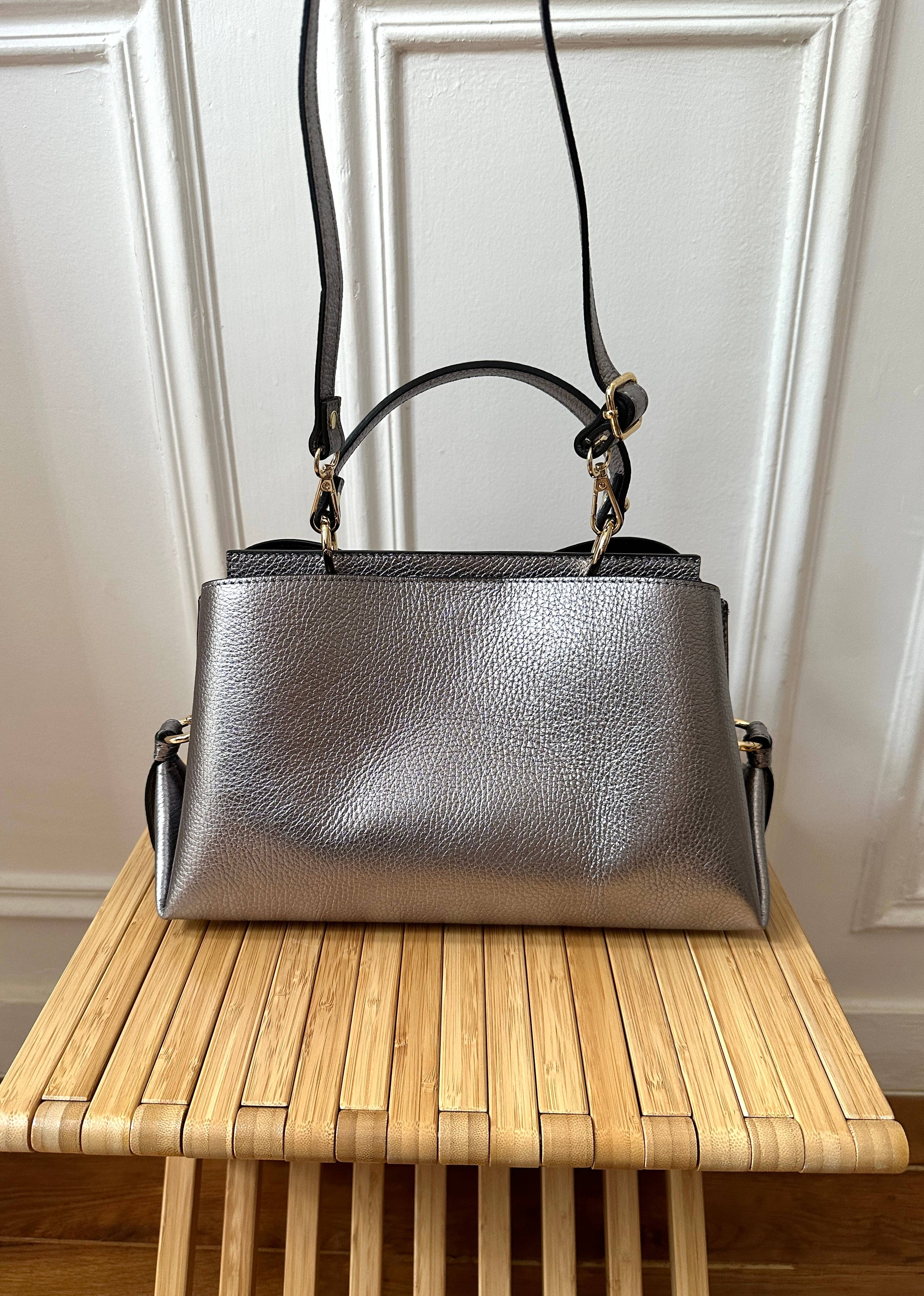 JULIA PARIS - Venta al por mayor Bolso con asas - Mujer - Bolso de piel granulada con asa de mano y correa para hombro9