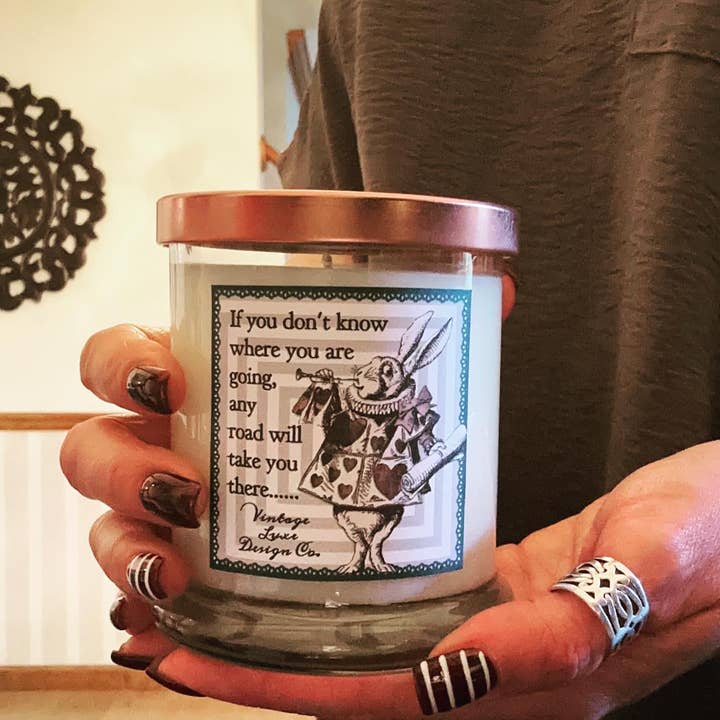Vintage Luxe Design Co. - Wholesale Jar/Filled Candle - Follow the White Rabbit: Alice Wonderland 10 Oz Soy Candle1