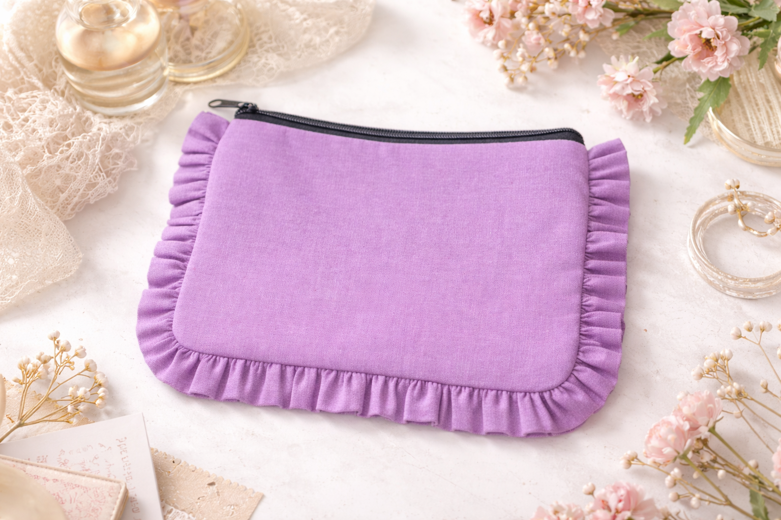 House of Kraft - Wholesale Pouch - Women's - Canvas Ruffle Pouches | Canvas Travel Pouches | Zipper Pouch6