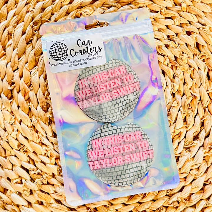 Bizzz Designs - Wholesale Car Coaster - Women's - Swiftie Car Coasters | Taylor Swift 10 Sets of Car Coasters