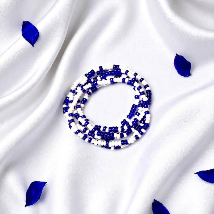 Fish Towne Designs, LLC - Wholesale Jewelry Set - Royal Blue and White Game Day Seed Bead Bracelet Stack2