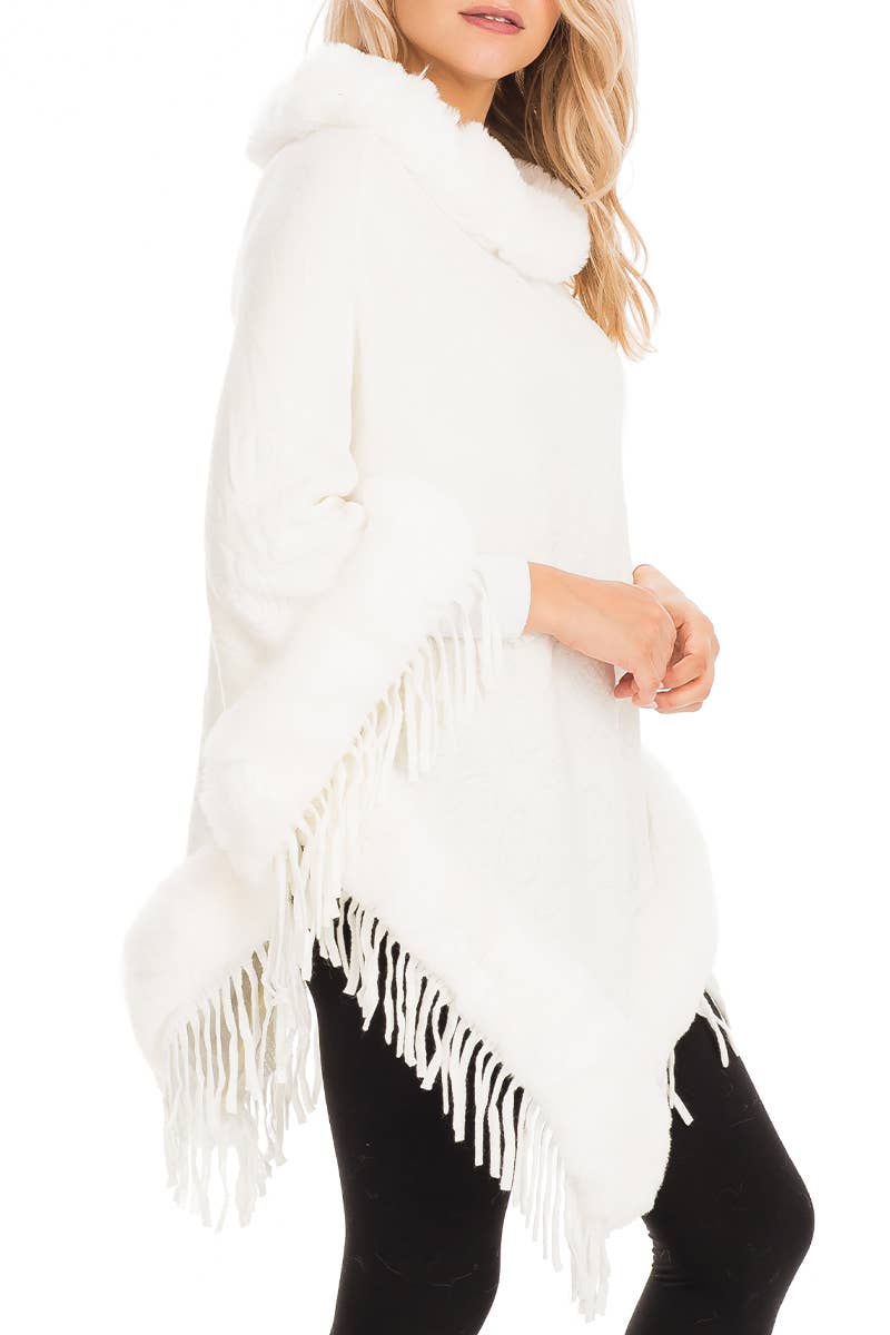 Cap Zone – Großhandel Poncho – Damen – Poncho mit Paisley geprägtem Kunstpelzfutter und Rollkragen17