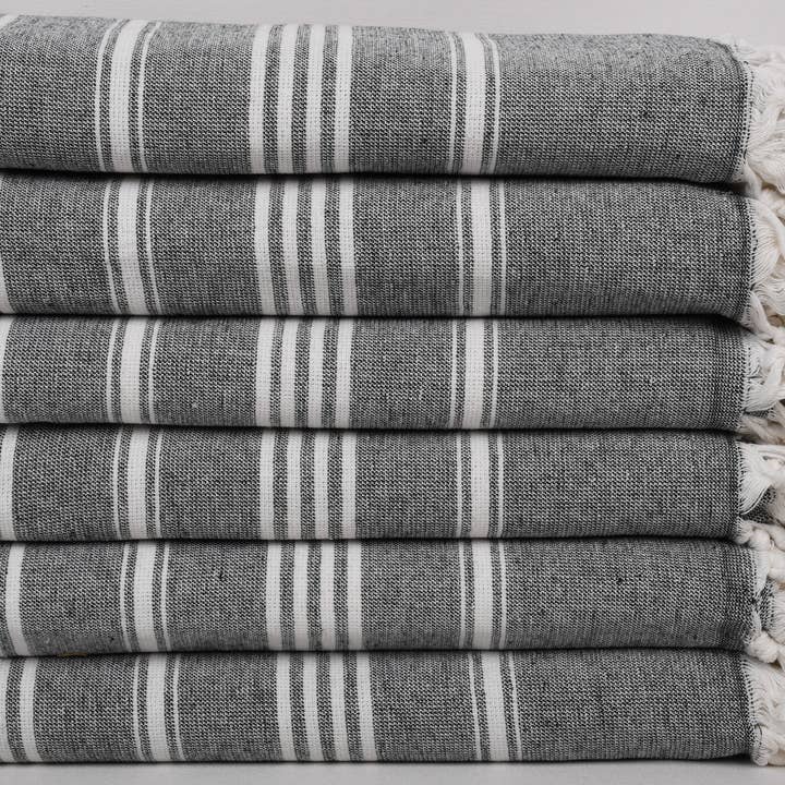 Organic Turkish Towels - Wholesale Beach towel - Turkish Beach Towel, Elegant Black Striped Towel2