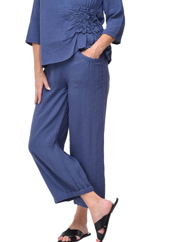 VCG513 Katherine Pant in Steel Blue* for wholesale by Tulip Clothing