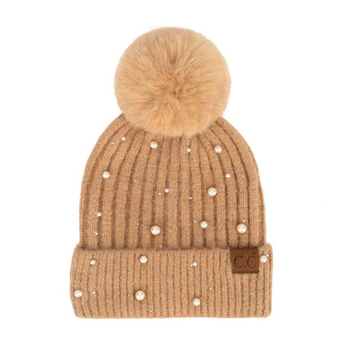 MiMi Wholesale - Wholesale Beanie - Women's - HAT4008 Naomi Pearl Embellished Pom Beanie