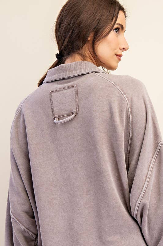 Sunday Morning - Wholesale Sweatshirt - Women's - T170037 LONG SLEEVE MINERAL WASHED POLO SWEATSHIRT27