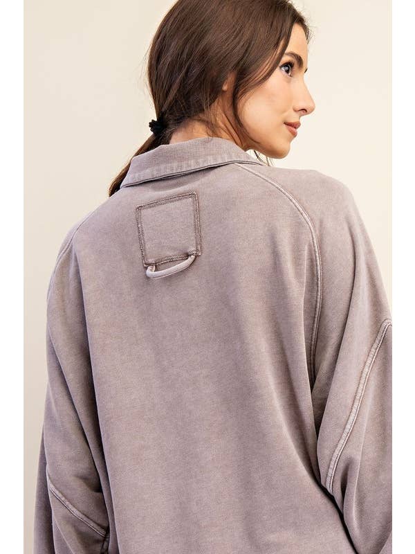 Sunday Morning - Wholesale Sweatshirt - Women's - T170037 LONG SLEEVE MINERAL WASHED POLO SWEATSHIRT27