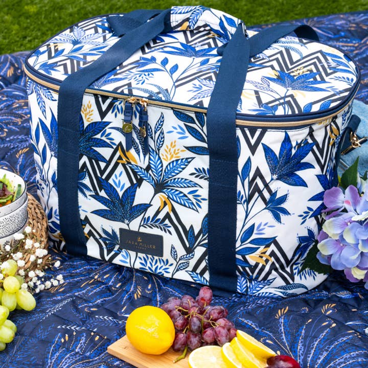 Sara Miller Oval Insulated Family Cool Bag Black & White for wholesale by Navigate Ltd