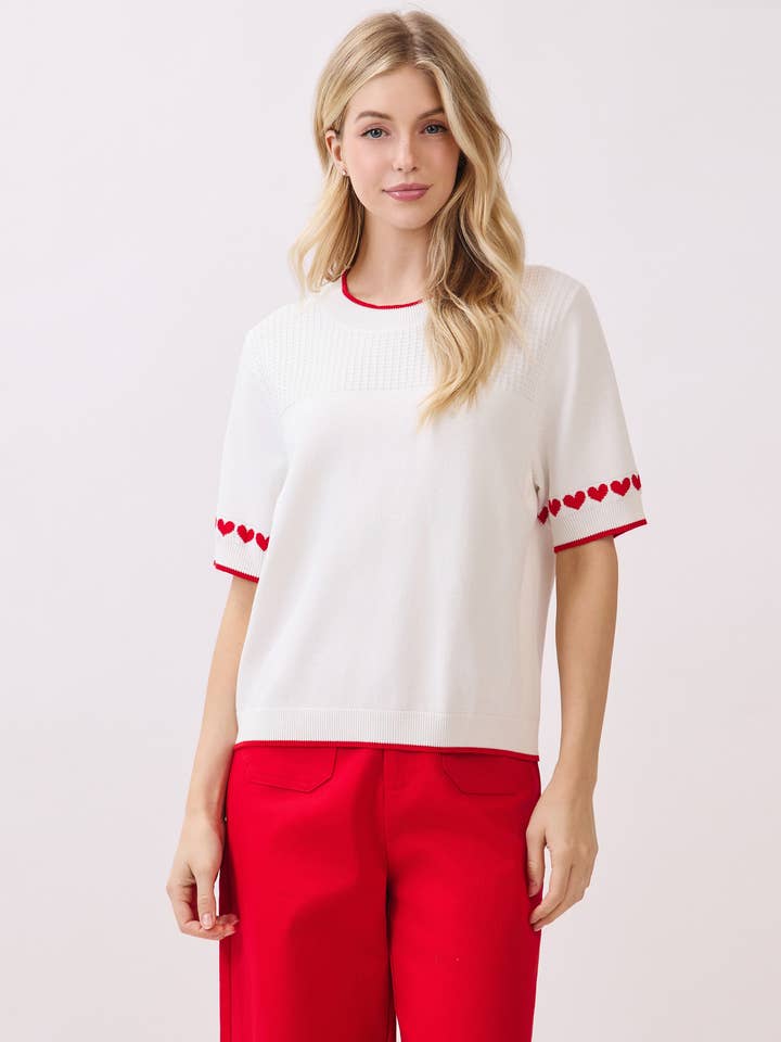 Gebreide T-shirt met Hartmouwdetail OT52268 voor wholesale door GeeGee x Lovelo