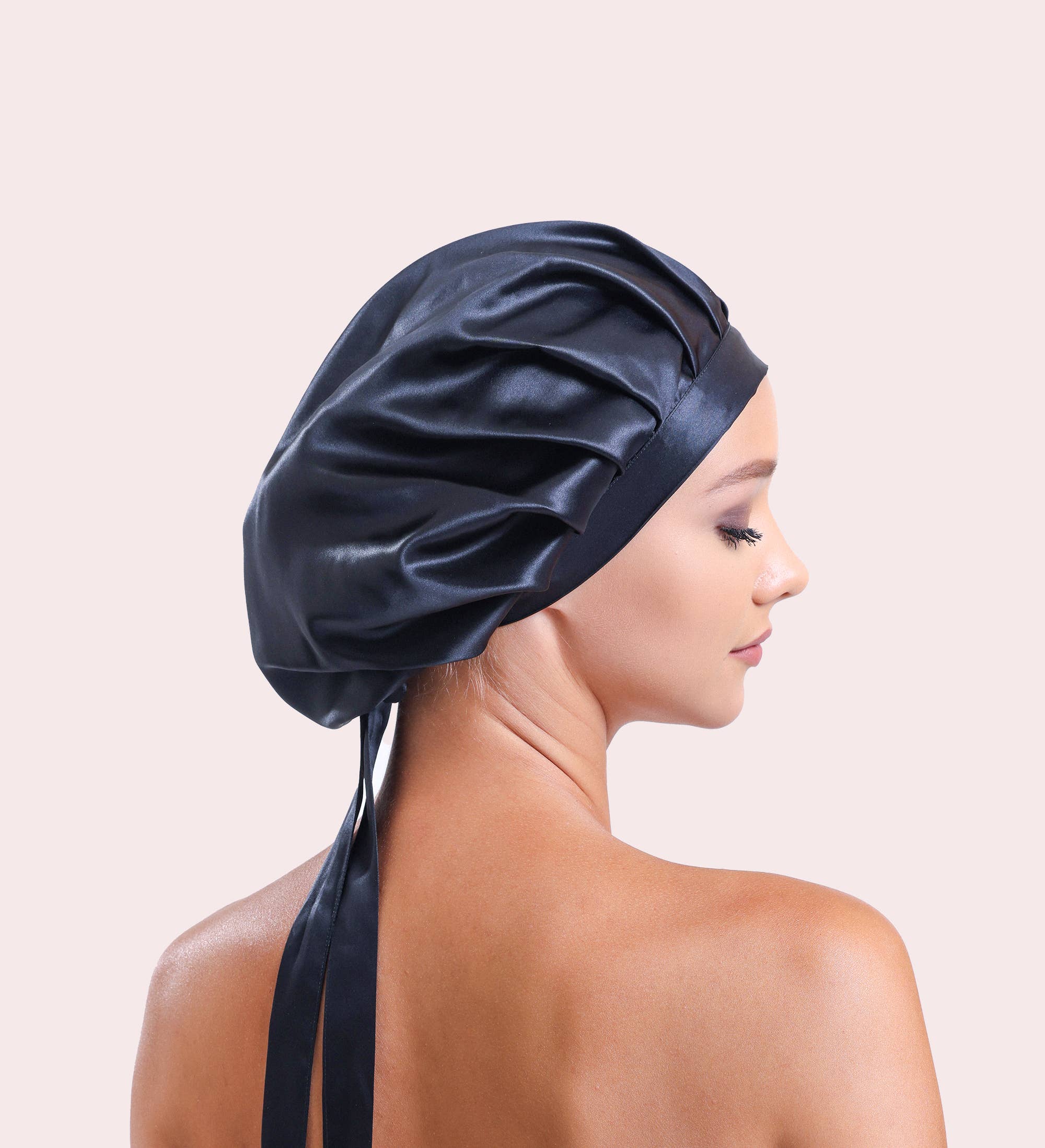 Vénera - Wholesale Sleep Cap / Bonnet - Women's - 100% Organic Pure Silk Hair Bonnet - Black3