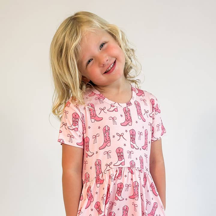 Goosies - Wholesale Dress - Kids - Cowgirl Boots & Bows - SS Pocket Dress (Discontinued)0