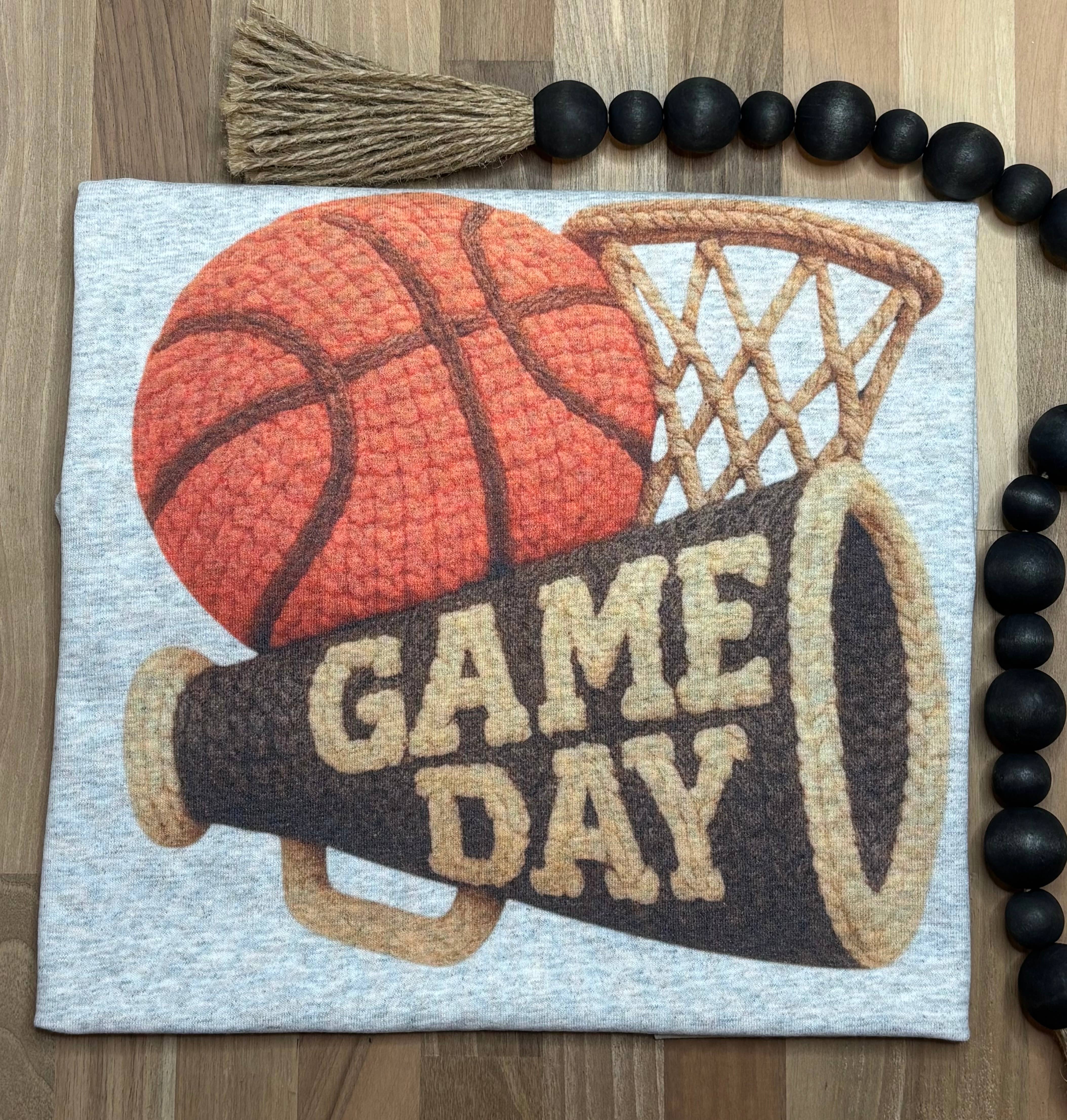 Ash Grey Faux Yarn Basketball Game Day SUBLIMATION TEE   for wholesale on Faire0
