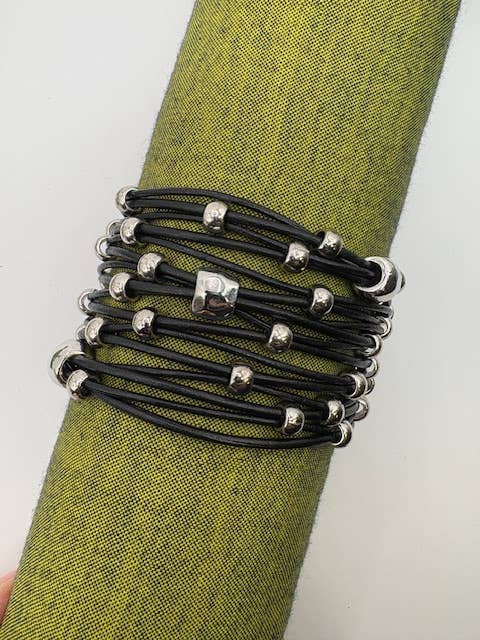 Trades by Haim Shahar - Wholesale Beaded Bracelet - Black Leather Wide Beaded Bracelet3