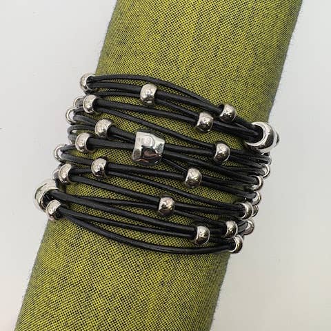 Trades by Haim Shahar - Wholesale Beaded Bracelet - Black Leather Wide Beaded Bracelet3